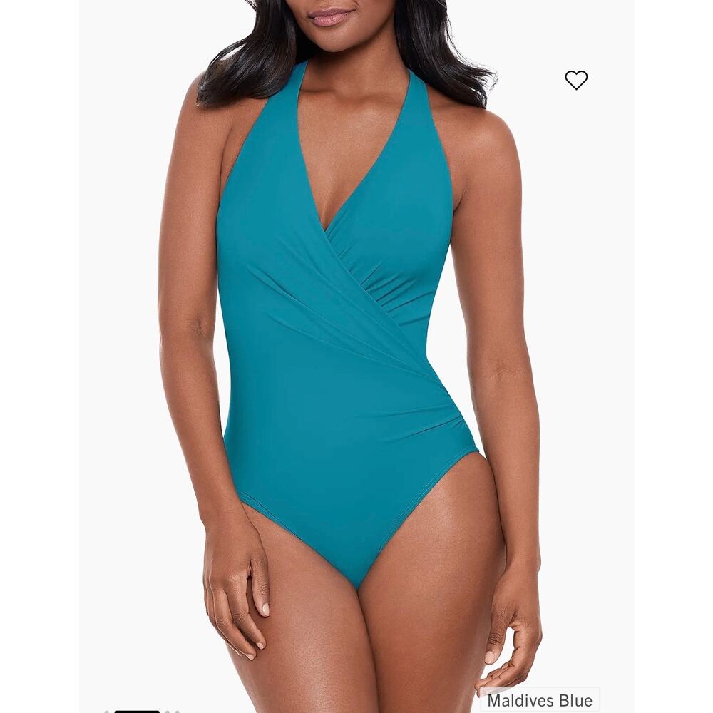 NWT Miraclesuit Wrapsody One Piece Swimsuit Maldives Blue US 16 Tropical Resort